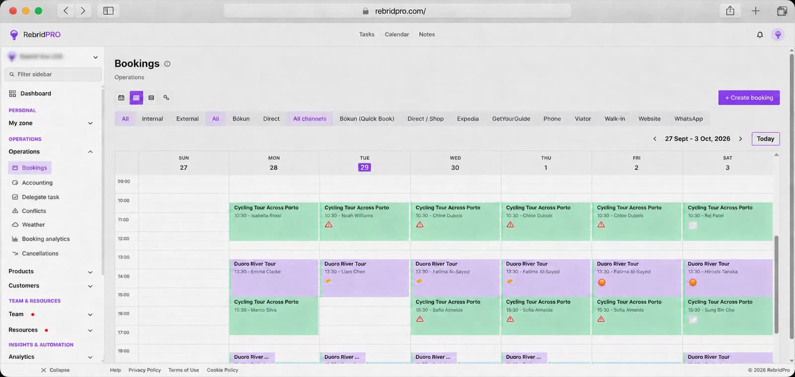 RebridPro bookings calendar